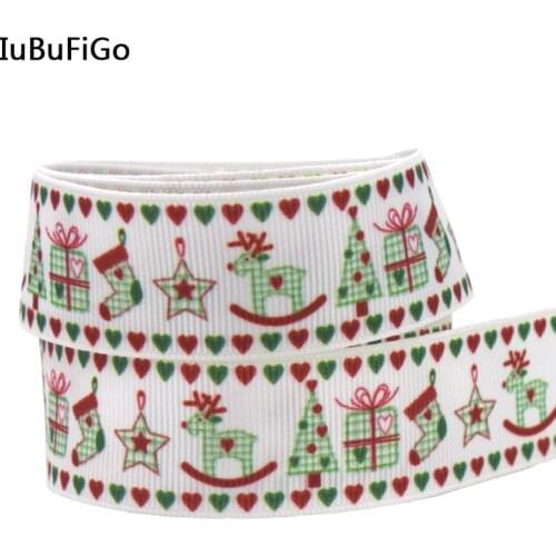 [IuBuFiGo] Christmas ribbon 7/8" Grosgrain Printed ribbon Hair bows DIY handmade 22mm White ribbons 10 yards