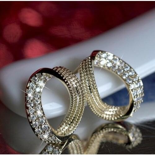 Cute Female White Round Crystal Earrings Yellow Gold Silver Color Stud Earrings For Women Vintage Bridal Wedding Earrings