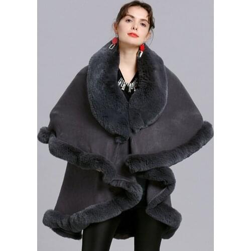 Fashion Double Layer Handcraft Fox Fur Cape Shawl Long Knit Cashmere Poncho Coat Wraps Faux Fur Pashmina Cloak Women Winter New