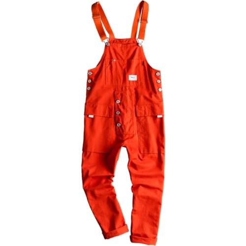 Mens Japanese bib overalls motorcycle jeans solid color casual trousers clothing 2021 new