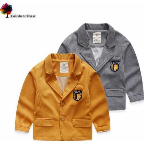 New Children Clothing Boys Autumn Spring Classical Preppy Style Brief Design Insignia Solid Quality School Blazers Outwear