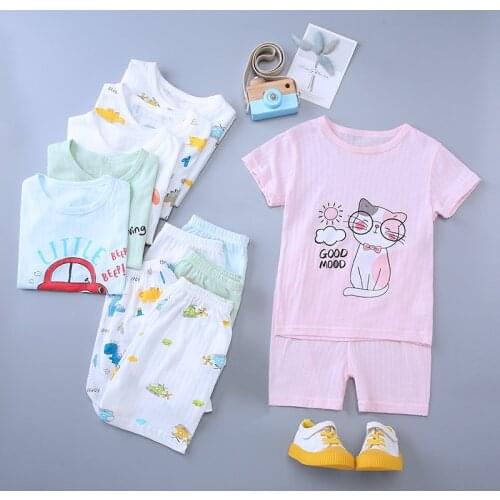 New Teens Baby Girl Cotton Clothing Sets Summer Children Short Sleeve Short Pant Homewear Suits Boys Cartoon Sportswears Clothes