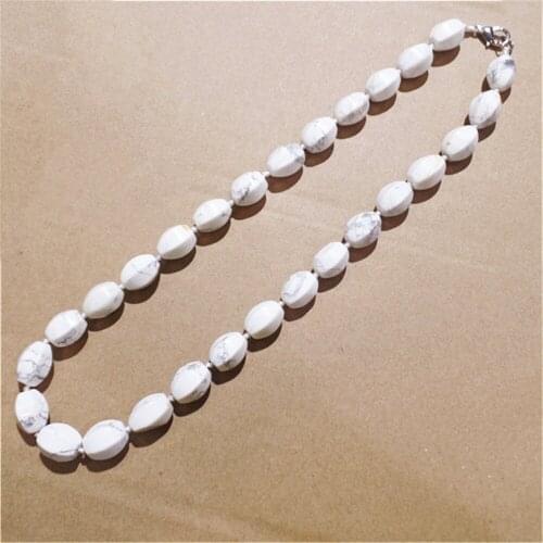 1 Strand/28Pcs 14x10mm Wholesale Fashion Jewelry Natural White Howlite Facet Six Angle Oval Pendant Necklace Length 210mm S1063