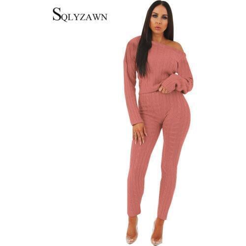 Autumn Knitted Tracksuit Women 2 Piece Set Sweater Top+Pencil Pants Suit O-Neck Knit Set Women Outwear Sporting Two Piece Set