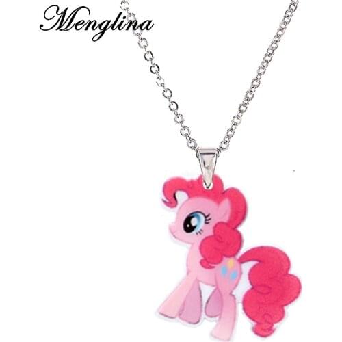 Menglina Fashion Cartoon Cute Horse Acrylic Pendant Necklace Girls Silver Color Chain Resin Flatback Children Necklace Jewelry