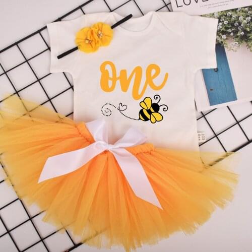 Baby Girls Bee Birthday Tutu outfit 1st Birthday Party costume Toddler Photo Props Cake Smash Yellow Fluffy Clothes set
