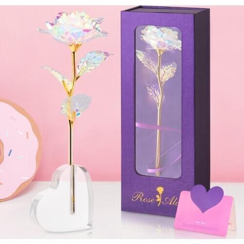 Behogar Artificial Eternal Rose Flower with Clear Heart-shaped Base Greeting Card Valentines Day Birthday Gifts for Women Wife