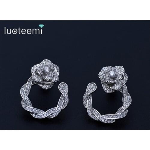 LUOTEEMI Brand Fashion Jewelry Charm Simple Clear Crystal Earrings Women Romantic Flower Shaped Statement Elegant Accessories