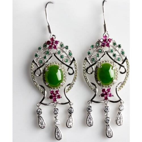 Natural and nephrite jade pendant earrings egg surface earrings silver jewelry inlaid jade jewelry earrings female style