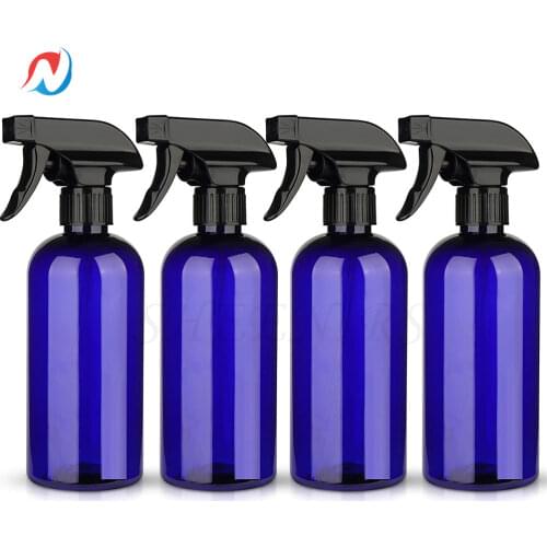 Sheenirs 4pcs 16oz 500ml Blue Glass Spray Bottles with Adjustable Nozzle Mist Stream On Off for Cleaning Solutions Hair Plants