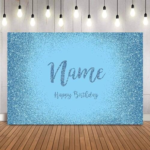 Blue Glitter Birthday Backdrop Adult Mens and Womens Happy Birthday Personalize Photo Background Studio Art Photocall Props
