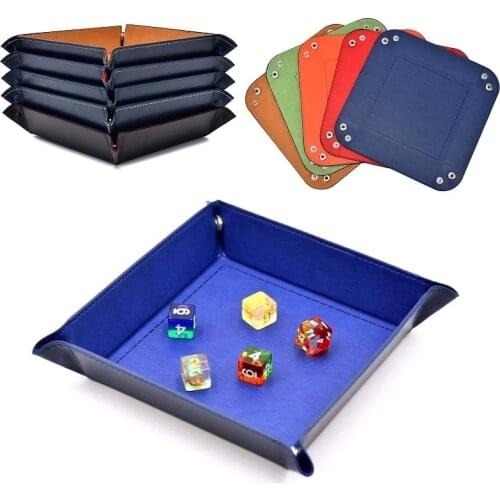 2021 PU Leather Storage Box Foldable Square Tray for Dice Table Games Key Wallet Coin Box Tray Desktop Storage Box Trays