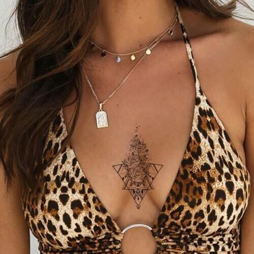 VANKIRS Small Geometric Flower Waves Chest Custom Temporary Tattoos Stickers Women Men Ankle Tattoo Arm Makeup Tips Fake Tatoos