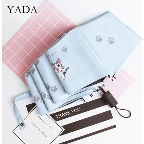 YADA 2020 INS New Lovely Cartoon Cat Pattern 3-Folding Umbrella Rain UV Fold Umbrella For Women Man Windproof Umbrellas YS200181