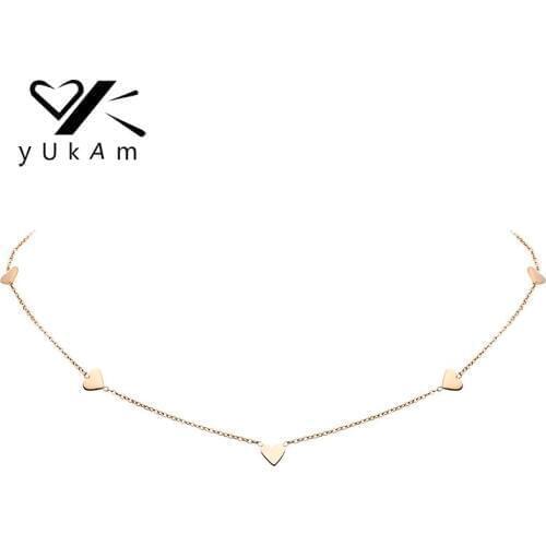 YUKAM Jewelry Stainless Steel Tiny Multi Heart Choker Necklaces for Women Small Hearts Charm Pendant Necklaces Silver Color Gold