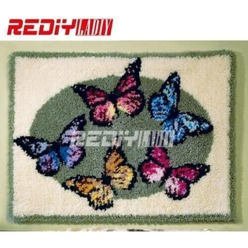 DIY Latch Hook Rug Kits Unfinished Crocheting Tapestry 3D Yarn Needlework Cushion Set for Embroidery Carpet Five Butterfly Mat