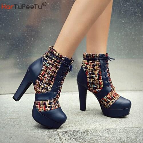 Autumn Winter Women Ankle Modern Boots 2021 New Arrival PU Patchwork Colourful Fabric Female Platform Shoes Size 34~50