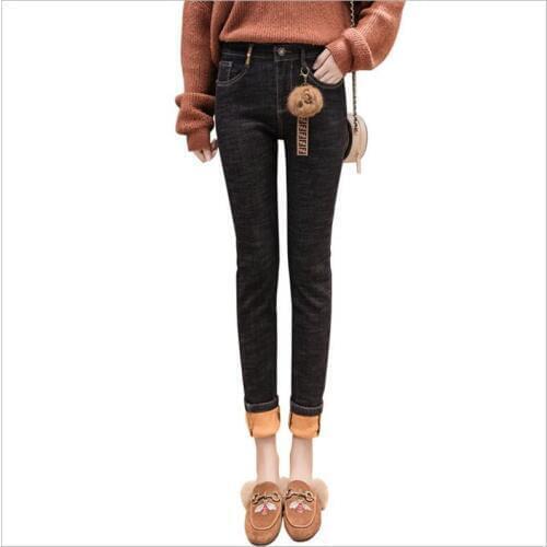 Women Autumn Winter Velet Jeans 2018 High Waist Full Pencil Pants Casual Skinny Jeans Women Fleece Outerwear Warm Jeans Q1123