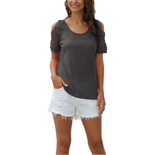 Womens Tops O-neck Short-Sleeved T Shirt Round Neck Crocheted Hollow Solid Color T-shirt Women Casual Clothing