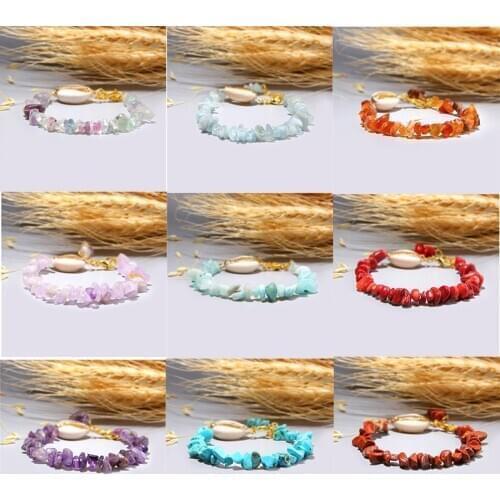 Natural Stone Bracelet Sea Shell Charm For Women Quartz Crystal Chips Beads Bangle Boho Beach Bracelets Female Jewelry Reiki