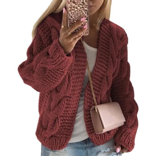 Women Vintage Autumn Winter Solid Braid Thick Knitted Sweater Jacket Cardigan Women Braid Thick Knitted Sweater Jacket Cardigan