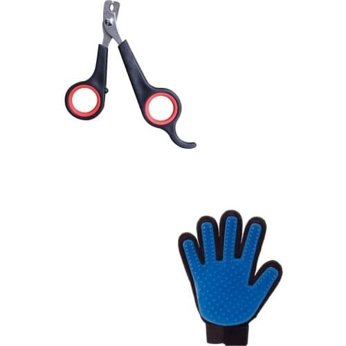 Cat Dog Feather Sweep Brush Gloves Cat Dog Nail Clipper 2 Set