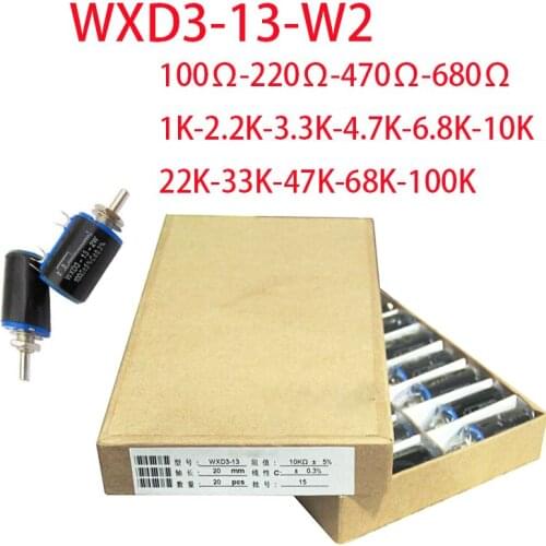 20PCS WXD3-13-2W Adjustable Potentiometer 100R 200R 220R 470R 680R 1K 2.2K 3.3K 4.7K 5.6K 6.8K 10K 22K 33K 47K 68K Ohm 100K