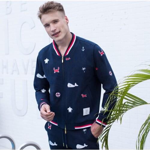 2021 Fashion TB THOM Brand Sweatershirts Men Jacket Whale Embroidery Slim Clothing Baseball Uniform Casual Sportswear Coat