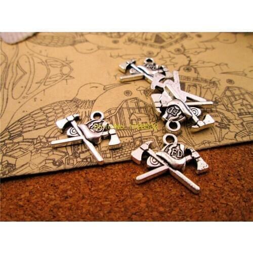 25pcs-- 20*15MM Antique Silver ire helmet axes fire dept one side Charms Pendant Jewelry Findings