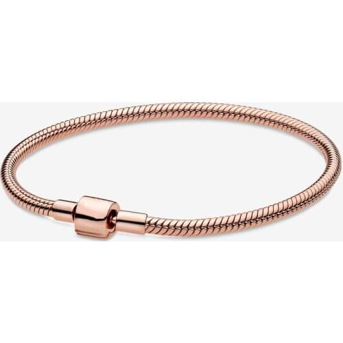 925 Sterling Silver Moments Barrel Clasp Snake Chain Bracelet & Bangles for Women Fit DIY Charms Beads Original Jewelry Gift