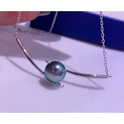 925 Sterling Silver Real 8-9MM Southsea Black Tahiti Round Pearl Necklace Jewelry Nice Party Wedding Gift