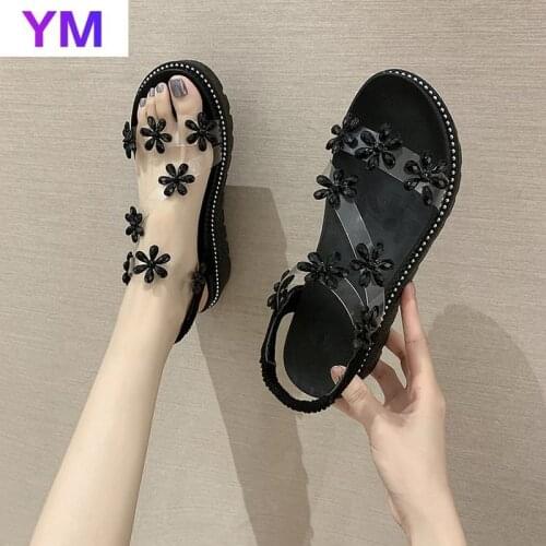Bohemia Womens Sandals 2021 Summer Pvc Beach Sandals Flowers Style Comfortable Casual Fish Mouth Flat Roman Style Sandals 35-40