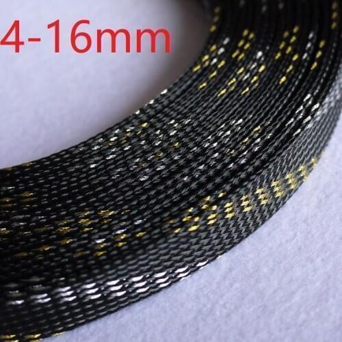 Black Gold Silver PET Braided Wire Sleeve 4 6 8 10 12 14 16mm Tight High Density Insulated Cable Protection Expandable Colorful