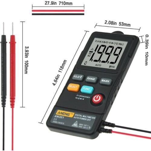 C5AC AN301 Mini Digital Multimeter AC DC Voltmeter Voltage Resistance Meter with LED