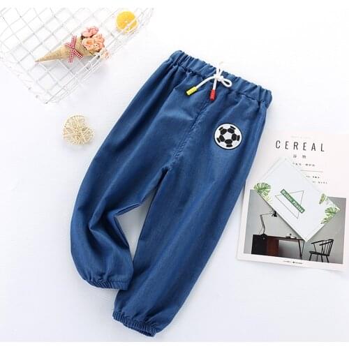 TELOTUNY Jeans Boys Pants Thin Breathable Sun Protection Anti-mosquito Outdoors Denim Pants Cartoon print Children Trousers