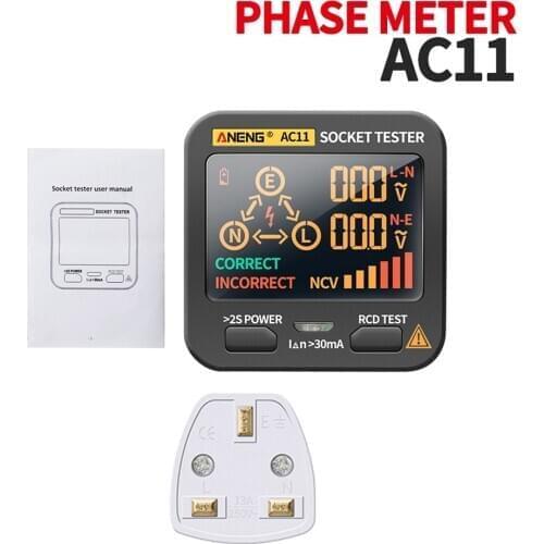 ANENG AC11 Socket Tester Electric Leakage Detector LCD Ground Zero Line Live Wire Phase Electroscope RCD NCV Electric Tester
