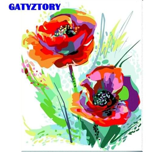 GATYZTORY Diy Oil Picture By Numbers Kits For Adults HandPainted Unique Gift Red Rose Flower Painting Home Living Room Wall Deco