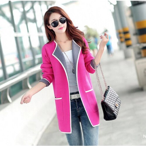 KJA260 Long Sweaters Women New Autumn Patchwork Full sleeve Slim Knitted Cardigan Sweater Female Fashion Cardigan Outwear Jersey