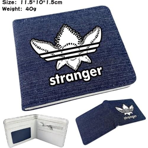 Anime Stranger Things Short Denim Wallet Teenger Bifold Photo Card Holder High Quality Student Casual Mens Womens Purse