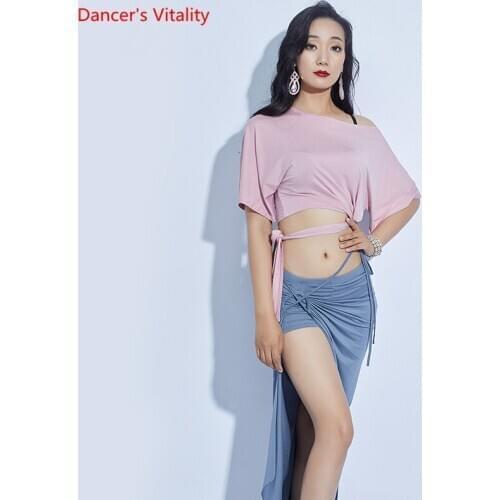 Belly Dance Suit Female Adult elegant Top Summer And Autumn Tie-up Blouse Drawstring Long Skirt dance Practice Clothes