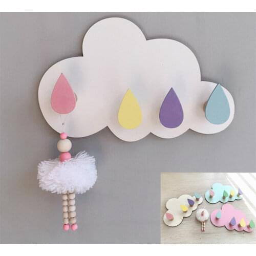 Nordic Creative Home Key Hook Hanger Wood Clouds Raindrop Water Droplets Baby Kids Room Nursery Clothing Store Wall Decoration