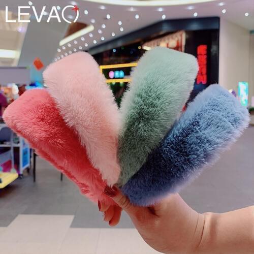 LEVAO Retro Winter Faux Fur Headband for Women Hair Accessories Sweet Candy Color Warm Fur Head Wrap Female Head Bezel