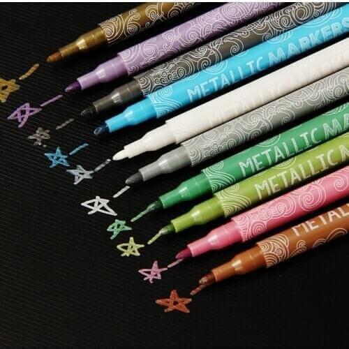 10PCS Metal Color Paint Marker Pen For Glass Plastic Highlighter Pen Paper Ceramics Marker Pen Office Stationery Accessories