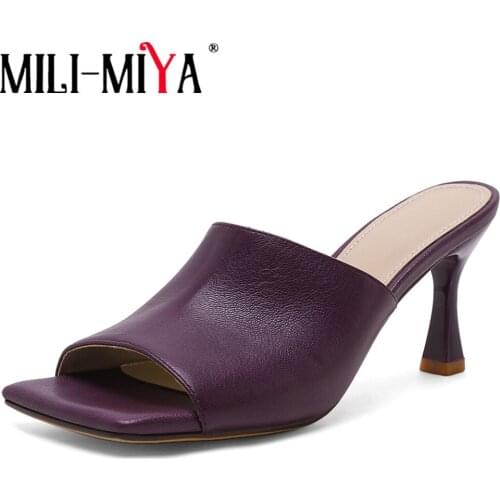 MILI-MIYA 2021 Fashion Women Sandals High Quality Solid Color Genuine Leather Square Toe Sexy Thin Heel Party Ceremony Shoes