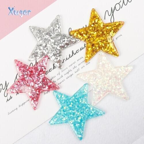 Xugar Resin Glitter Pentagram Stars 38mm Cute Cabochon Flatback DIY Hair Bows Craft Materials Favor For Mobile Case Scrapbooking