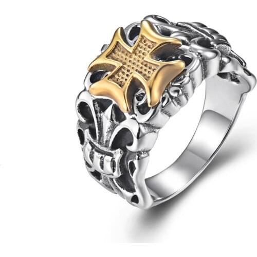 Mens Ring 316L Stainless Steel Punk Cool Cross Ring Vintage Cross Expeditionary Male Finger Rings Hip Hop Jewelry