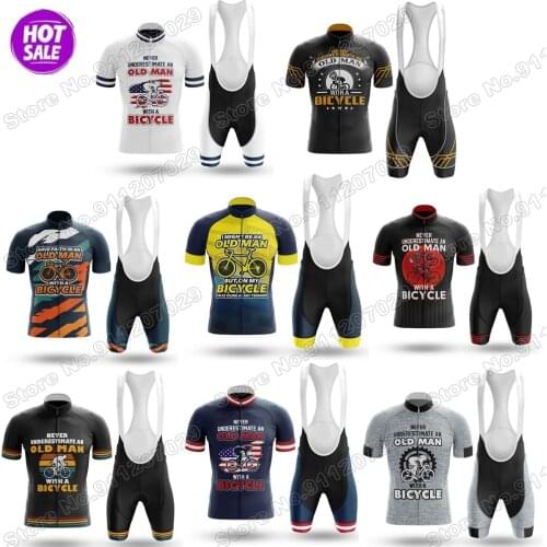 2021 Old Man Mens Navy Cycling Jersey Set Summer Cycling Clothing Road Bike Suit Mountain Bicycle Shirt Bib Shorts MTB
