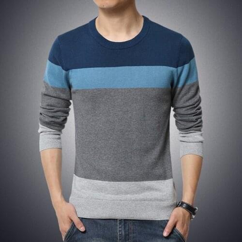 Mens Autumn Winter Fashion Casual Sweater O-Neck Striped Slim Fit Knittwear Pullovers Long Sleeve Warm Large Size 2020 New Hot
