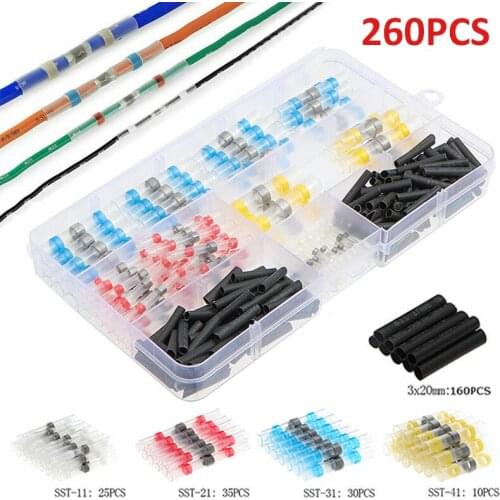 260Pcs New Practical Solder Shrink Tubing Solder Butt Connector Cable Crimp Connector Set Kit For Household Appliances