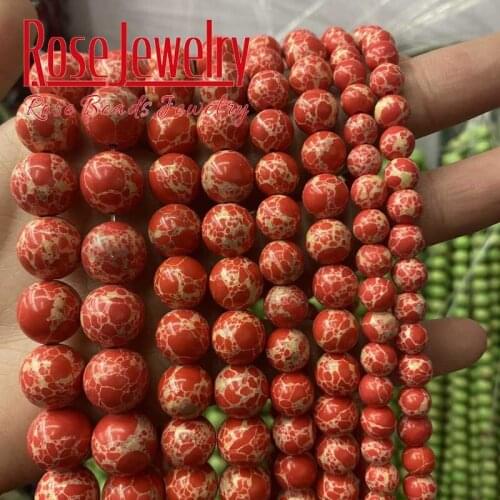 Natural Stone Orange Sea Sediment Turquoises Beads Imperial Jaspers Round Bead For Jewelry Making DIY Bracelet 4 6 8 10 12MM 15"